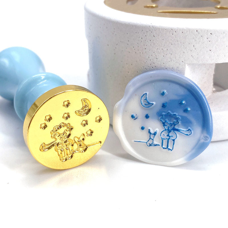 wax seal stamp moon and kid